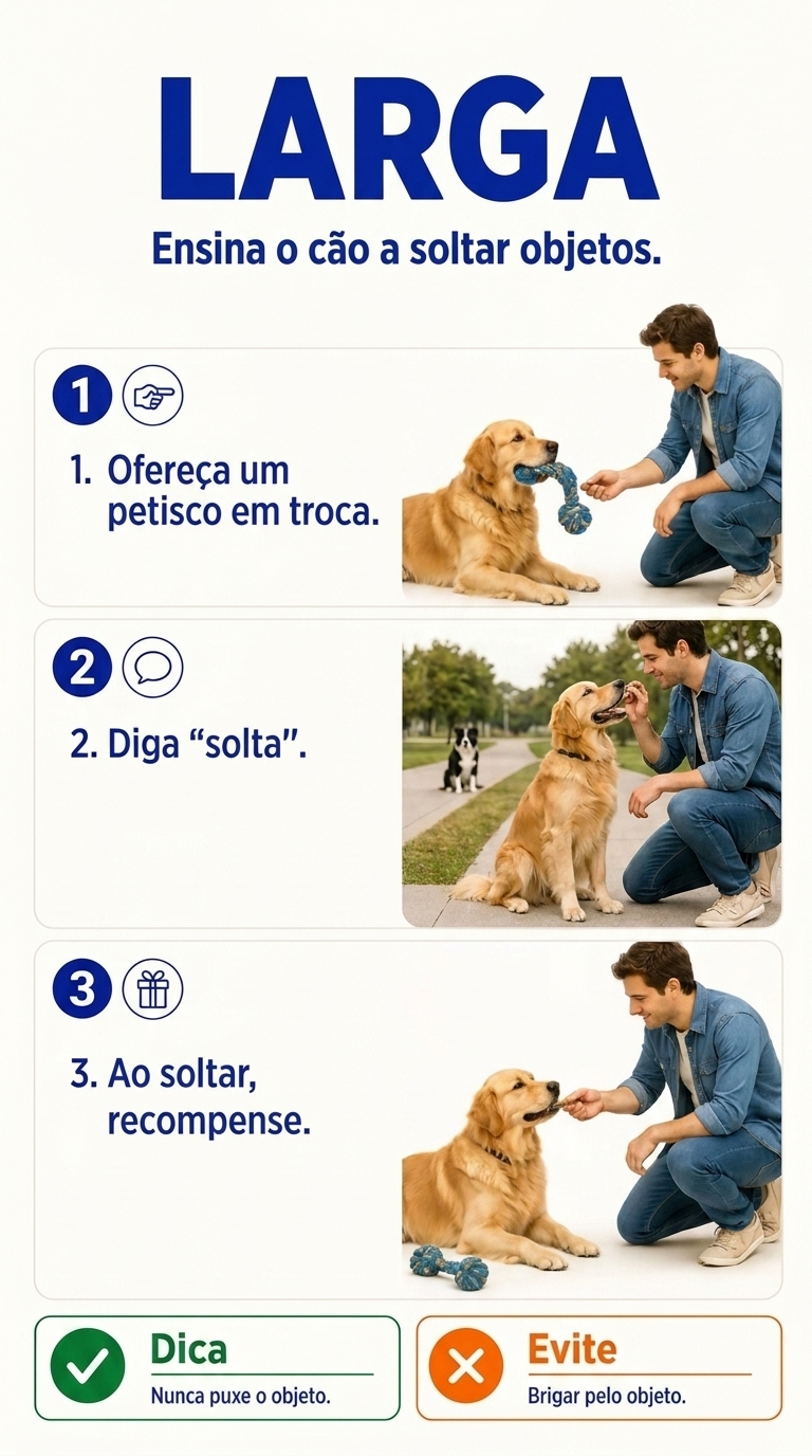 Dinâmica ilustrada: Larga — ensinar o cão a soltar objetos